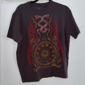 Urban Outfitters Black Graphic Short Sleeve Tee with Red & Gold Print